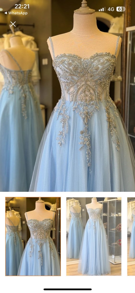 İşlemeli Boncuk Detaylı Mavi Uzun Abiye - Görsel 2