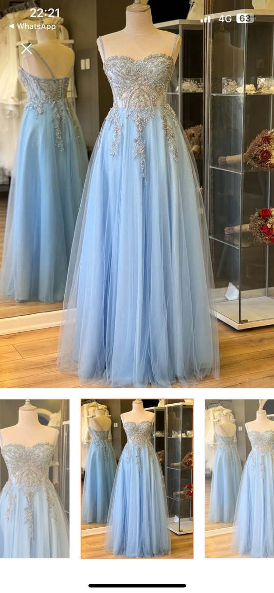 İşlemeli Boncuk Detaylı Mavi Uzun Abiye - Görsel 3