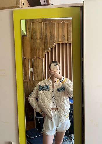 m Beden beyaz Renk Beyaz Bağlama Desenli bomber Kadın Ceket