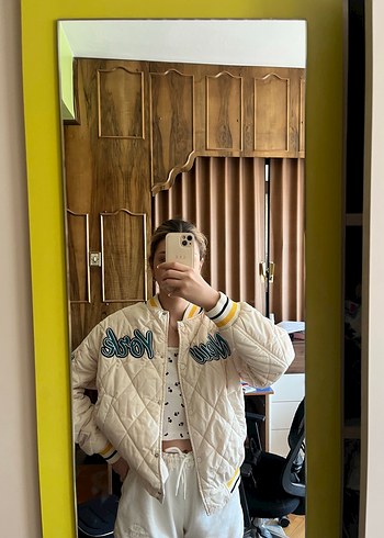 Mavi Jeans Beyaz Bağlama Desenli bomber Kadın Ceket