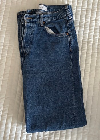 Mavi Düğmeli Flare Paça Kadın Denim Pantolon