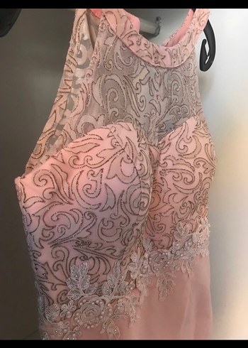 Pudra Renk Nakışlı Uzun Abiye Elbise - Görsel 2