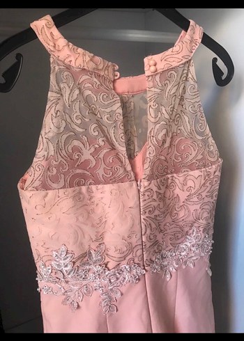 Pudra Renk Nakışlı Uzun Abiye Elbise - Görsel 5