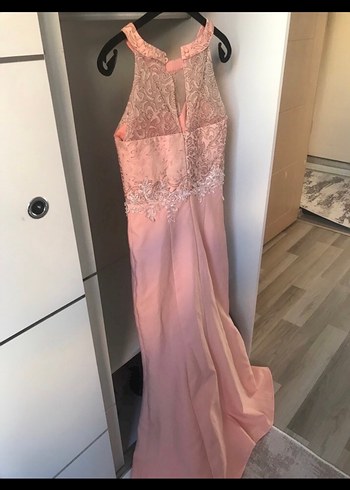 Pudra Renk Nakışlı Uzun Abiye Elbise - Görsel 3