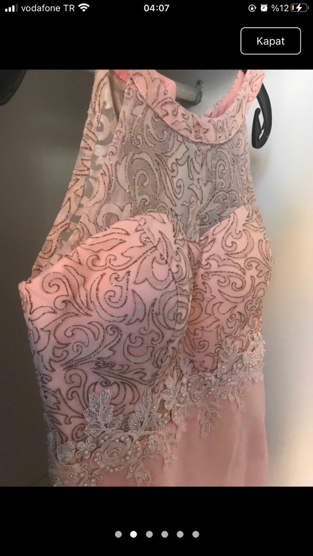 Pudra Renk Nakışlı Uzun Abiye Elbise - Görsel 2