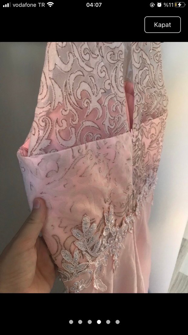 Pudra Renk Nakışlı Uzun Abiye Elbise - Görsel 4