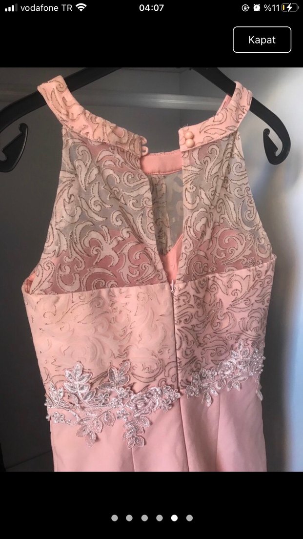 Pudra Renk Nakışlı Uzun Abiye Elbise - Görsel 5