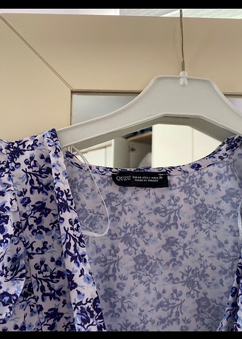 V Yaka Mini Gri Mor Renkli Bluz - Görsel 2