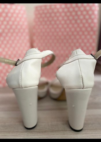 Beyaz Platform Topuklu Kadın Abiye Ayakkabı - Görsel 3