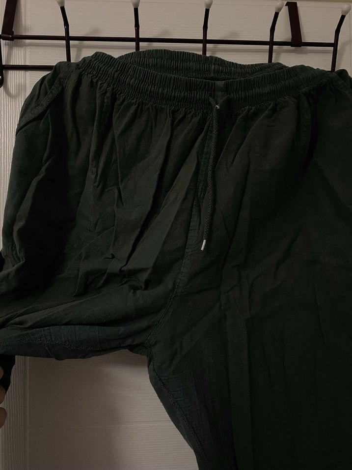 Kadın Haki Rahat Kesim Keten Pantolon - Görsel 2