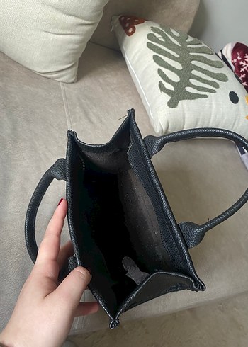 Siyah Deri Fermuarlı Tote Çanta - Görsel 4