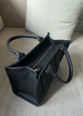 Siyah Deri Fermuarlı Tote Çanta - Görsel 3