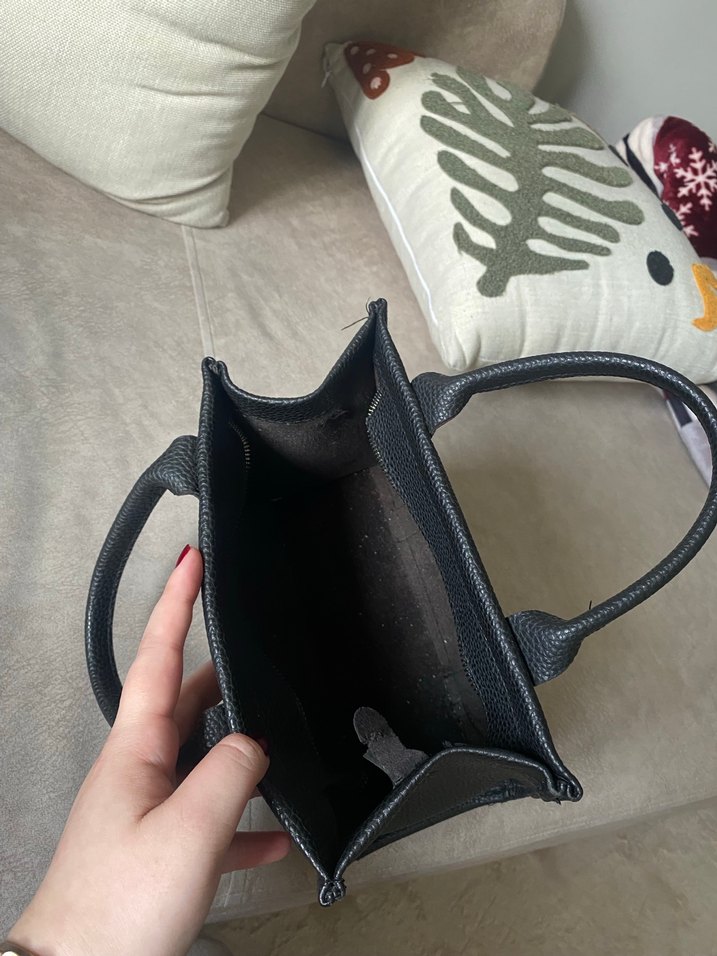 Siyah Deri Fermuarlı Tote Çanta - Görsel 4