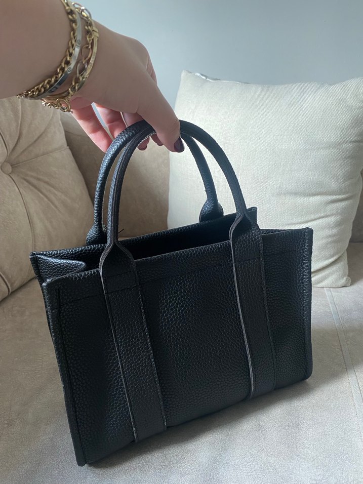 Siyah Deri Fermuarlı Tote Çanta - Görsel 2
