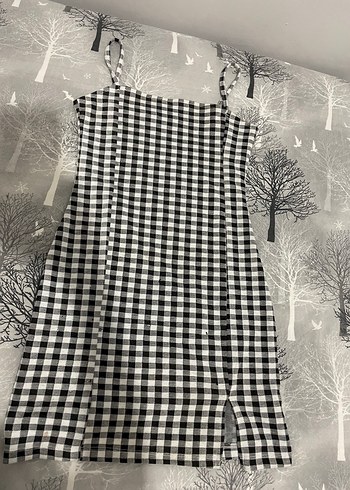 Gri Kareli Mini Elbise, Pilili, İnce Askılı