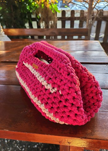 Pembe Örgü Bohem Kadın Çanta - Görsel 3