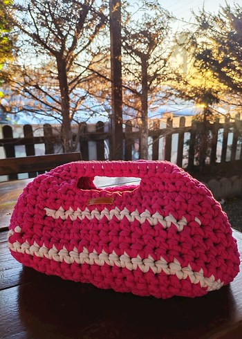 Pembe Örgü Bohem Kadın Çanta - Görsel 4