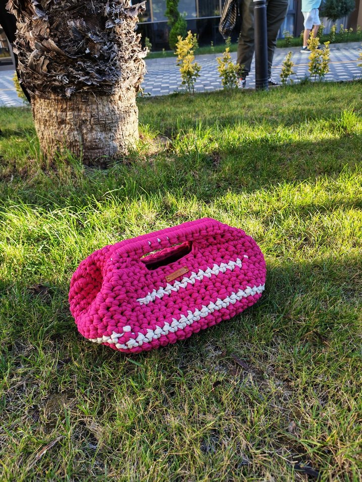 Pembe Örgü Bohem Kadın Çanta - Görsel 2