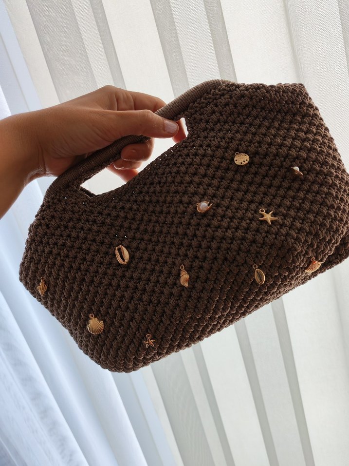 Bohem Örgü Kahverengi Kadın Çanta - Görsel 3