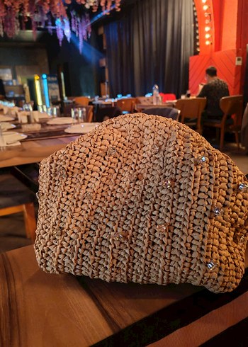 Nakışlı Bej Örgü Kadın Clutch Çanta - Görsel 5