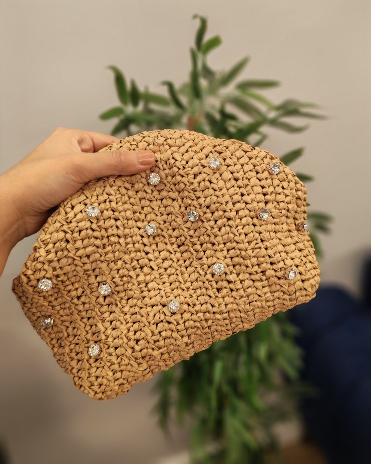 Nakışlı Bej Örgü Kadın Clutch Çanta - Görsel 3