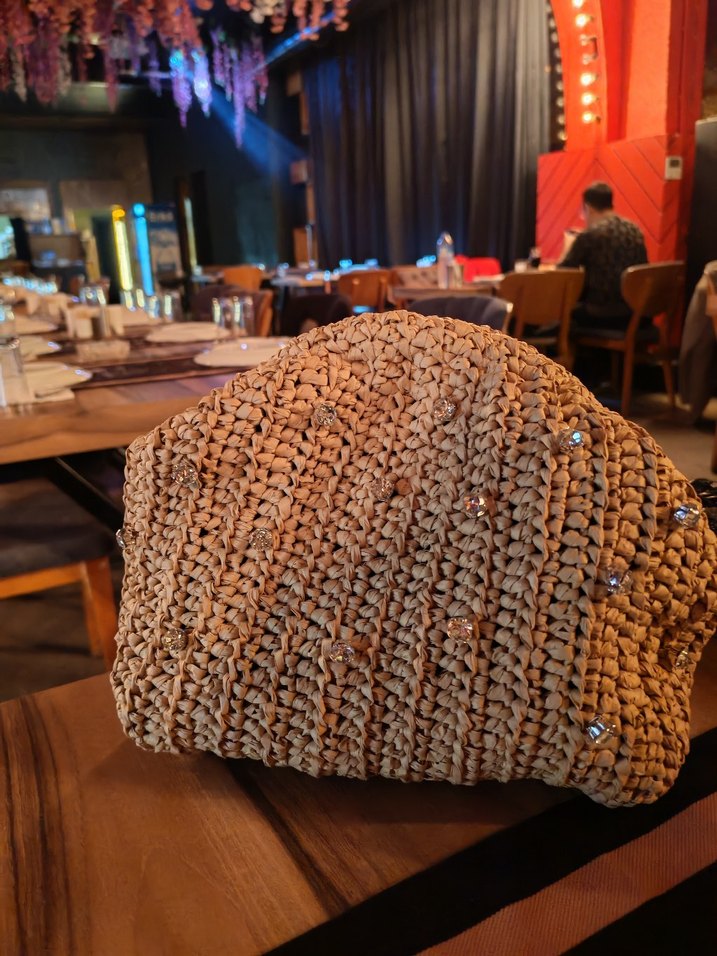 Nakışlı Bej Örgü Kadın Clutch Çanta - Görsel 5