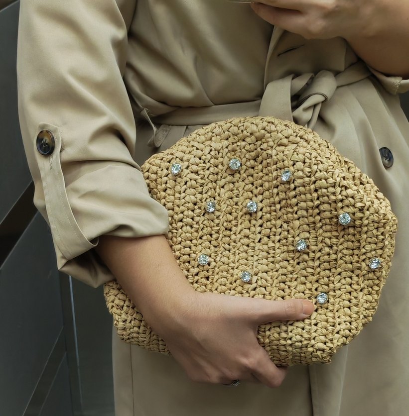 Nakışlı Bej Örgü Kadın Clutch Çanta - Görsel 4