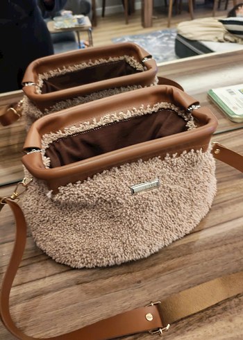 Kürk Detaylı Bej Yün Kadın Çanta - Görsel 5