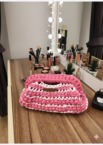 Örgü Pembe Kadın Çanta - Görsel 3