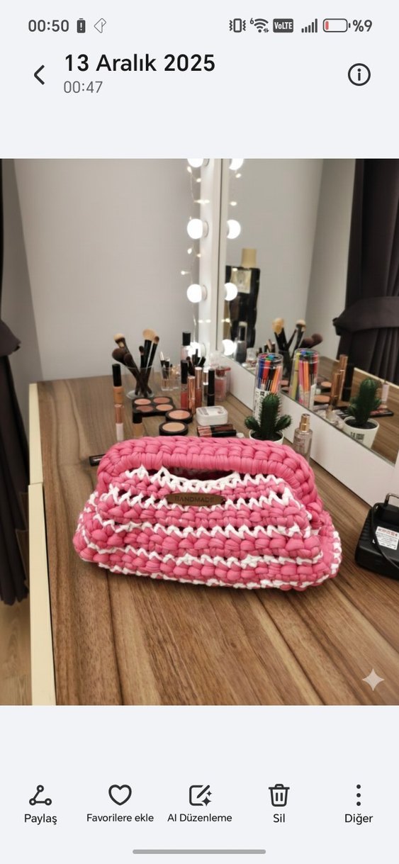 Örgü Pembe Kadın Çanta - Görsel 3