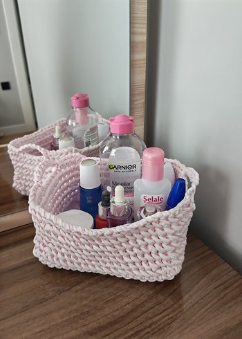 Pembe Örgü Sepet ve Çanta Seti - Görsel 3