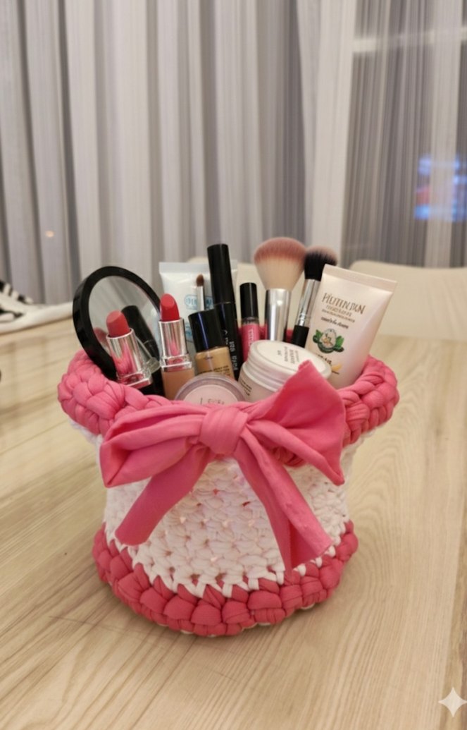 Pembe Örgü Sepet ve Çanta Seti - Görsel 4