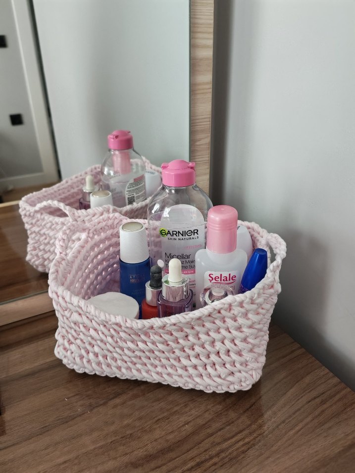 Pembe Örgü Sepet ve Çanta Seti - Görsel 3