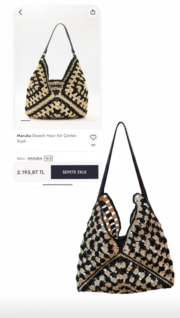 Dantel Detaylı Siyah Örgü Bohem Çanta - Görsel 2