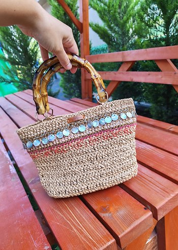 Boncuklu Nakışlı Örgü Bohem El Çantası - Görsel 2