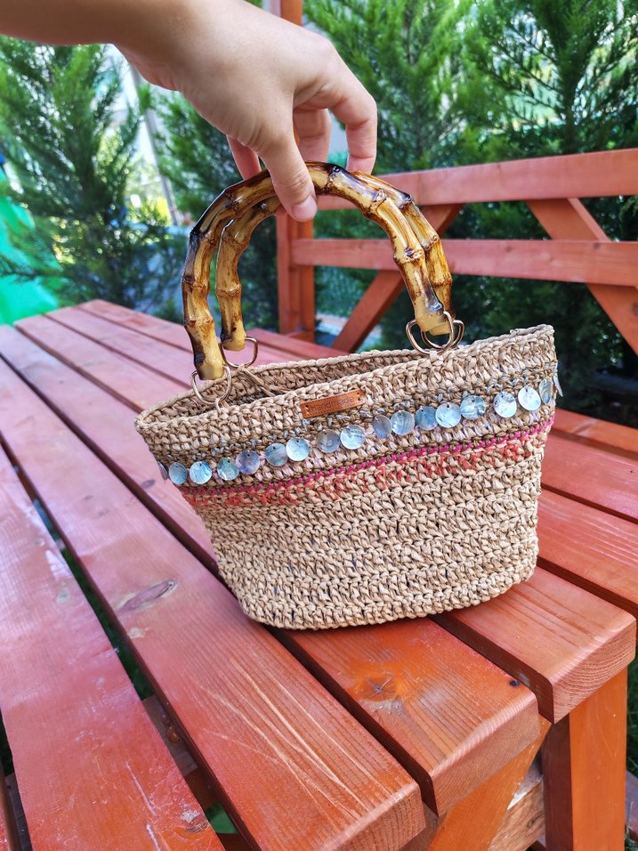 Boncuklu Nakışlı Örgü Bohem El Çantası - Görsel 3