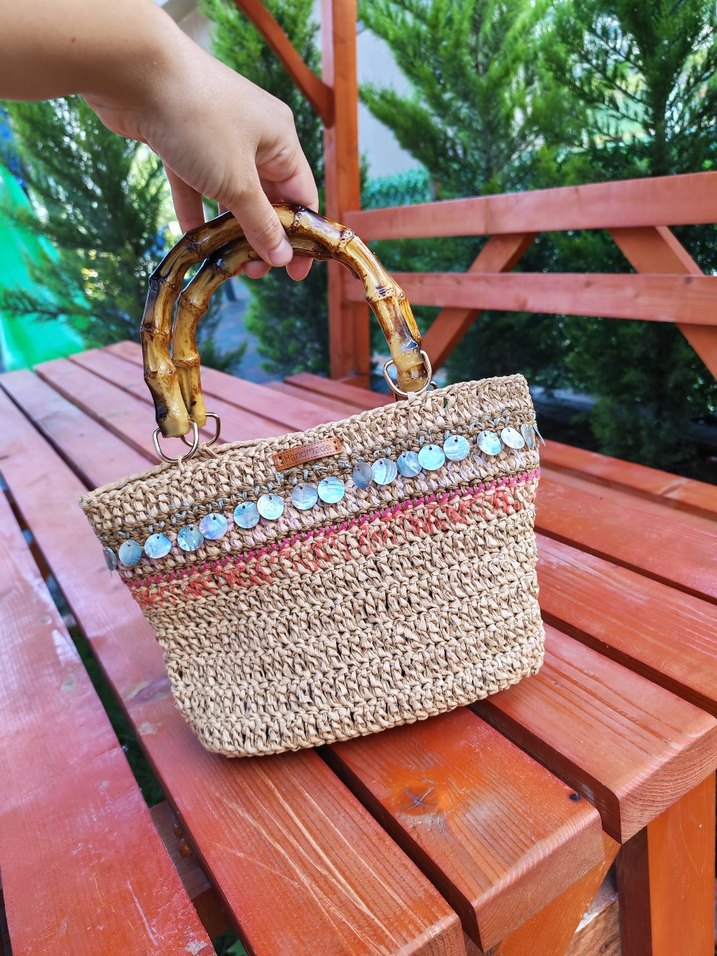 Boncuklu Nakışlı Örgü Bohem El Çantası - Görsel 2