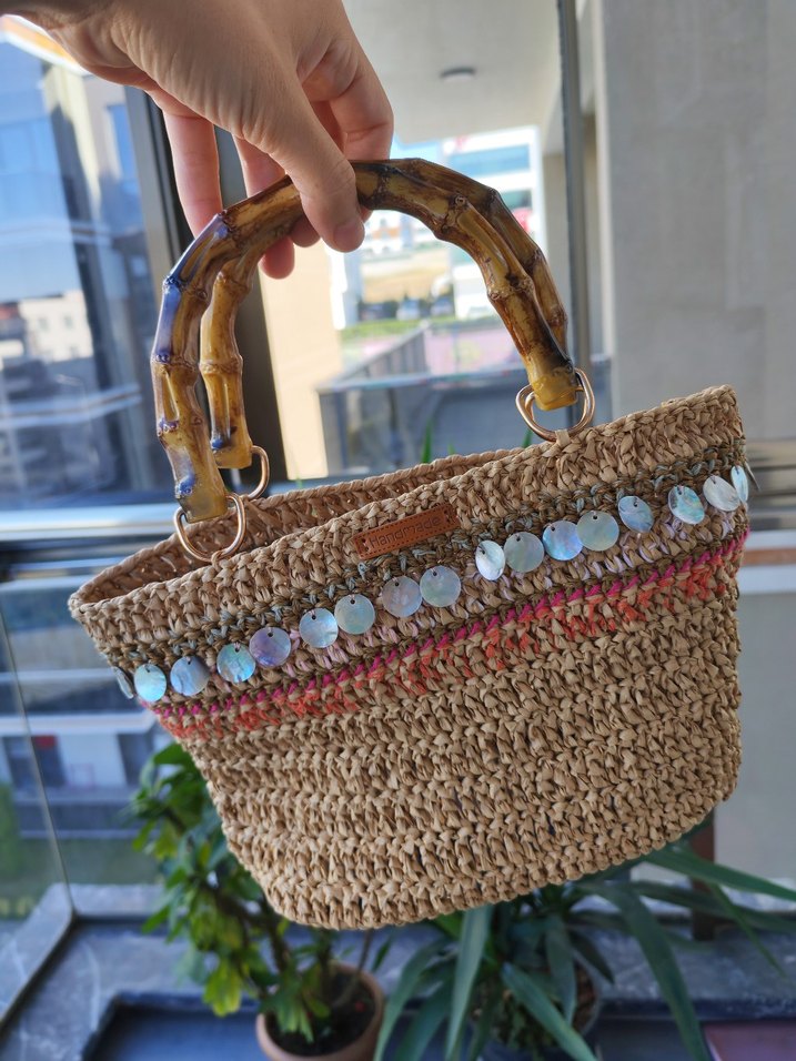 Boncuklu Nakışlı Örgü Bohem El Çantası - Görsel 4