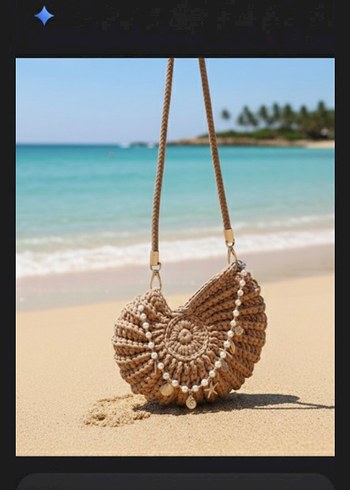 Boncuk Detaylı Bej Örgü Kadın Çanta - Görsel 2