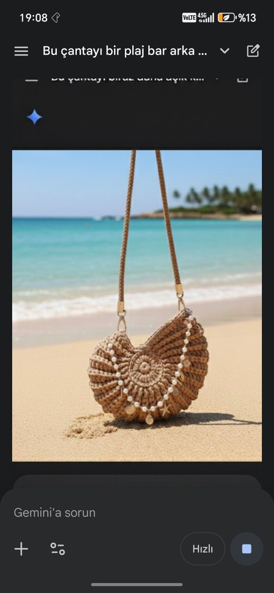 Boncuk Detaylı Bej Örgü Kadın Çanta - Görsel 2