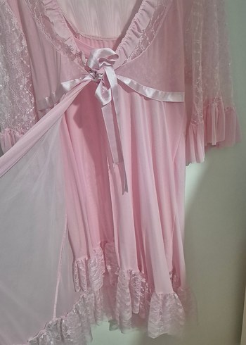 Pembe Midi Dantel Detaylı Kadın Gecelik - Görsel 3