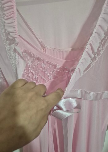Pembe Midi Dantel Detaylı Kadın Gecelik - Görsel 4
