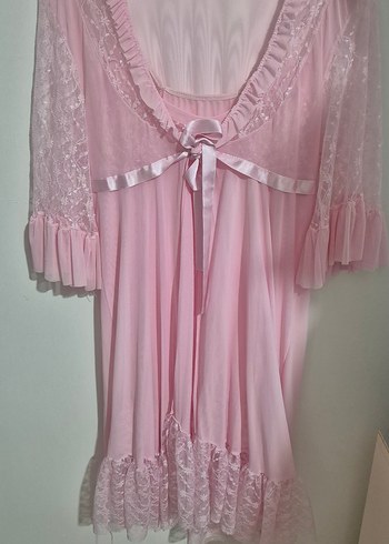 Pembe Midi Dantel Detaylı Kadın Gecelik - Görsel 2