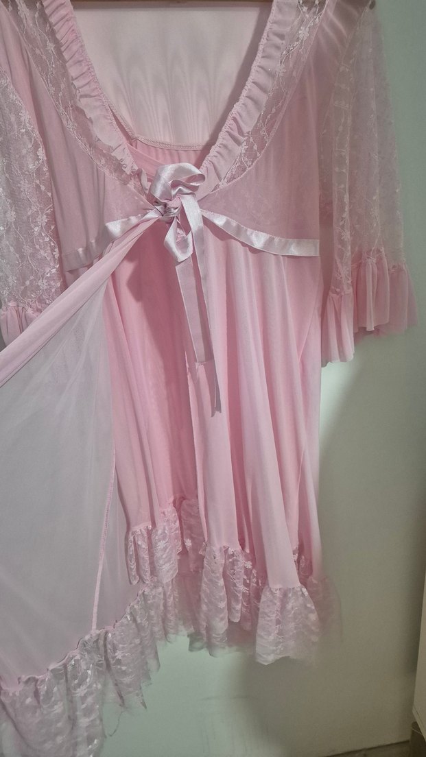 Pembe Midi Dantel Detaylı Kadın Gecelik - Görsel 3