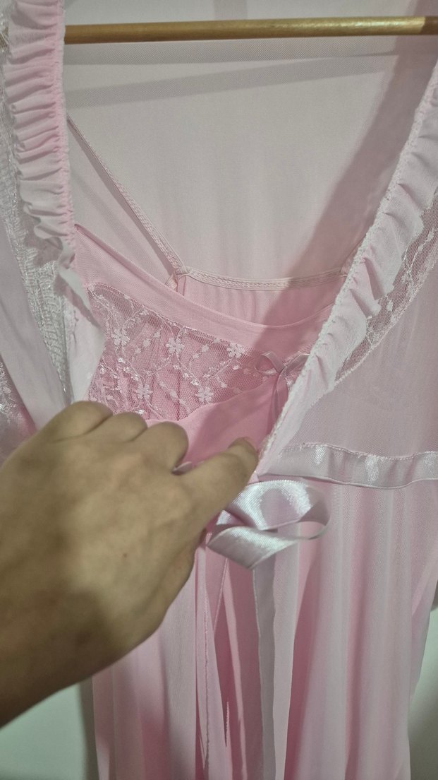 Pembe Midi Dantel Detaylı Kadın Gecelik - Görsel 4