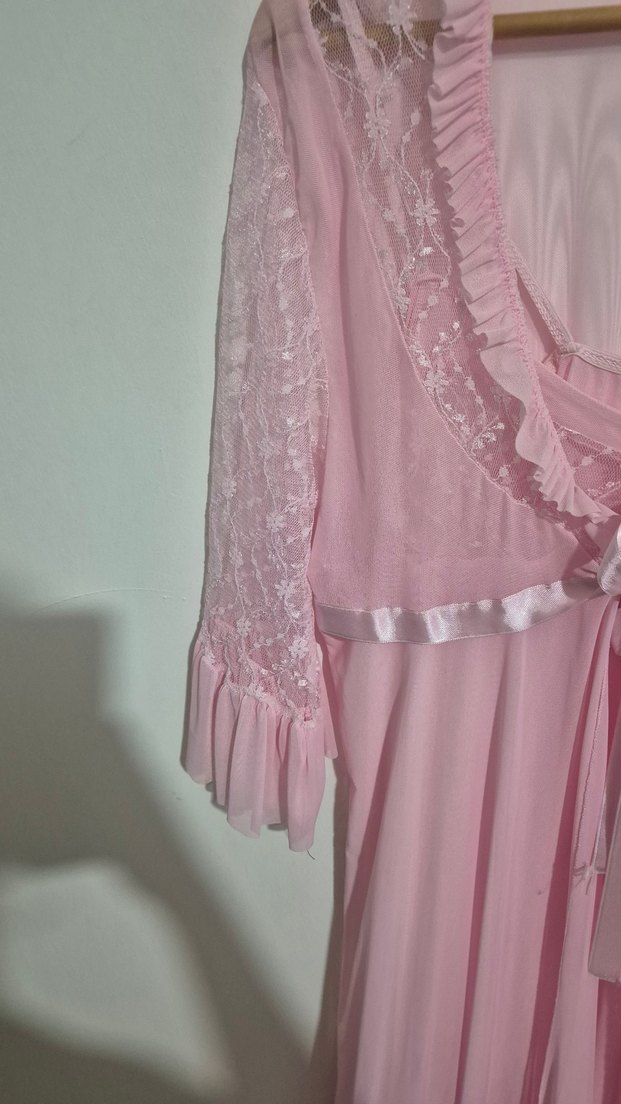Pembe Midi Dantel Detaylı Kadın Gecelik - Görsel 5