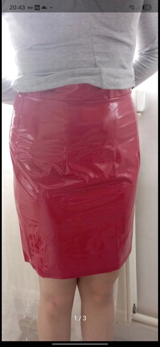 Parlak kırmızı rugan etek - Görsel 2