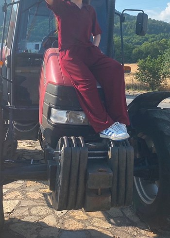 s Beden Bordo V Yaka Kısa Kollu Salaş takım