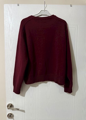 Bordo Örgü Kadın Yün Kazak - Görsel 3