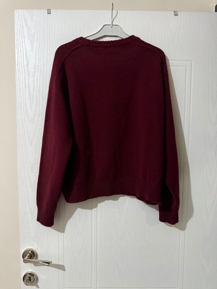 Bordo Örgü Kadın Yün Kazak - Görsel 3